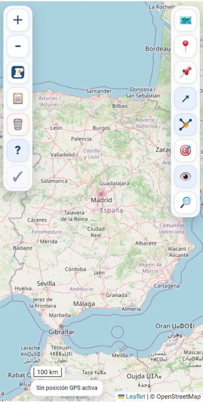 Pantalla principal de Rumbo Vigía Pro con las barras de herramientas laterales