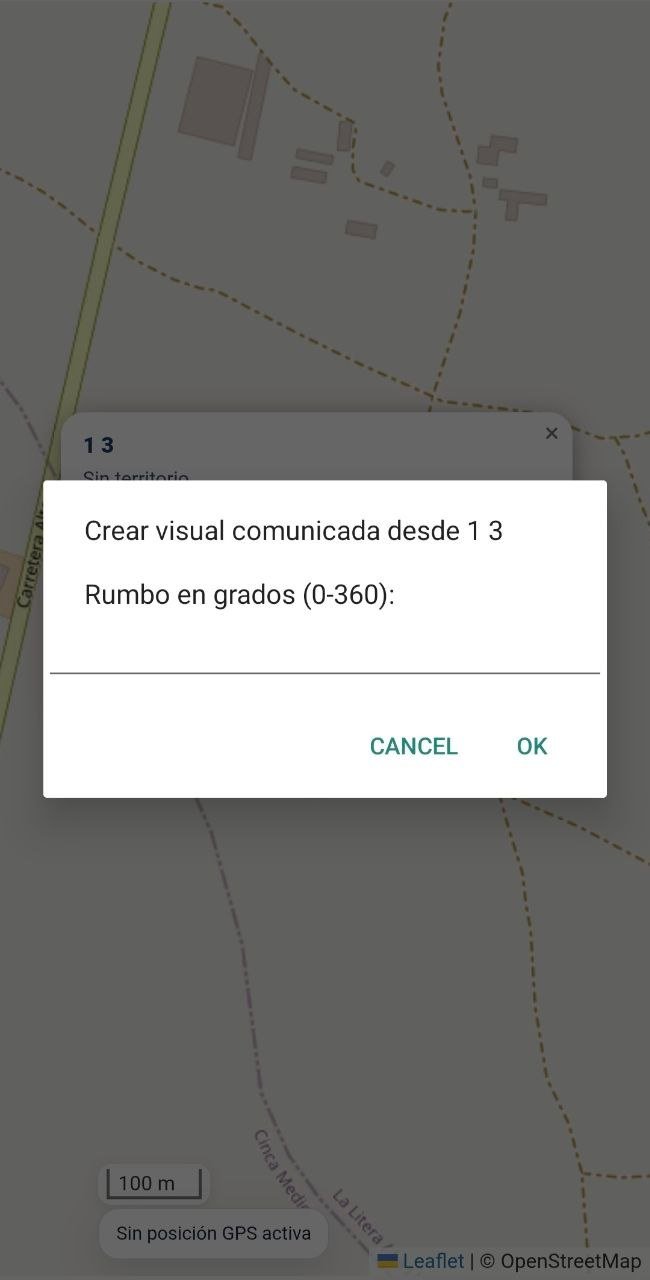 Cuadro para introducir el rumbo de una visual comunicada desde un punto de observación